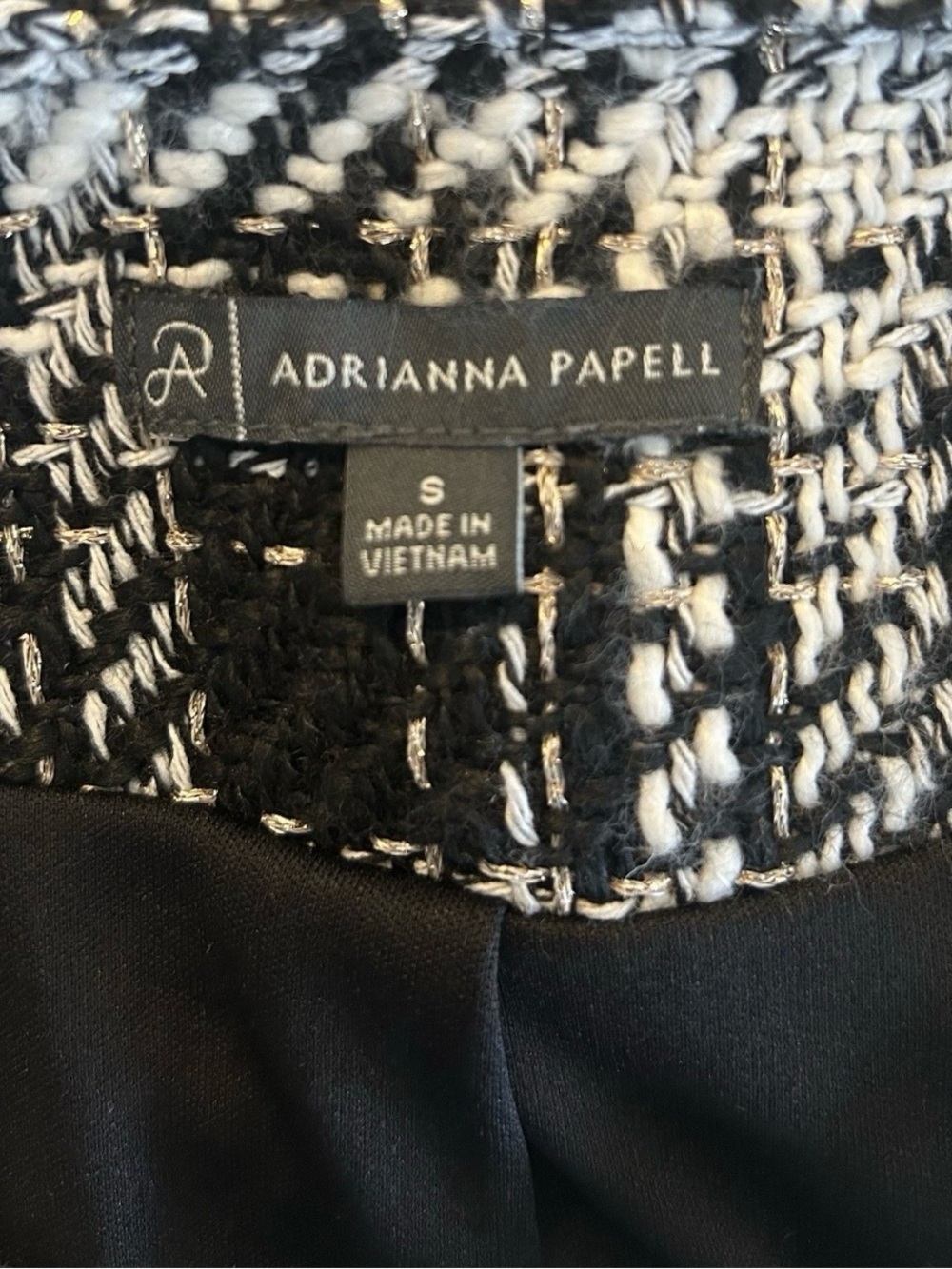 ADRIANNA PAPELL Black White Tweed Boulce Blazer Jacket Small Old Money Parisian - Picture 9 of 11